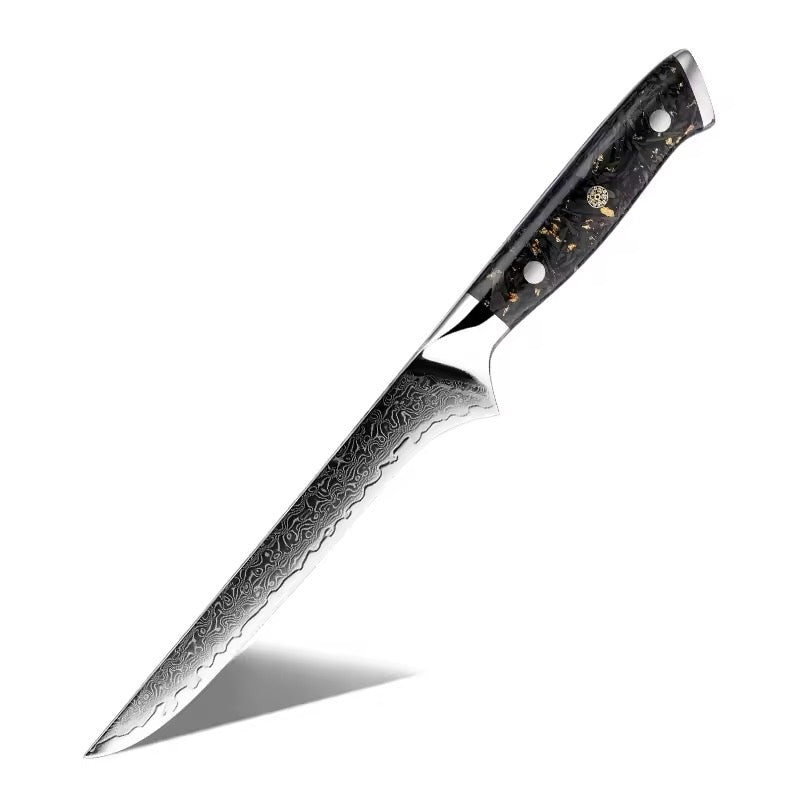Damascus Steel Knife Set 15 Piece - Gold Blossom Black Carbon Fiber Kitchen Knives