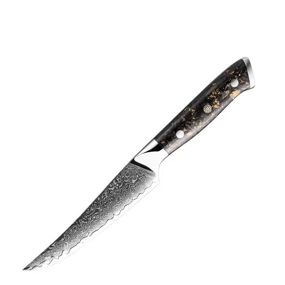 Damascus Steel Knife Set 15 Piece - Gold Blossom Black Carbon Fiber Kitchen Knives