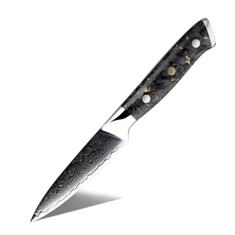 Damascus Steel Knife Set 15 Piece - Gold Blossom Black Carbon Fiber Kitchen Knives