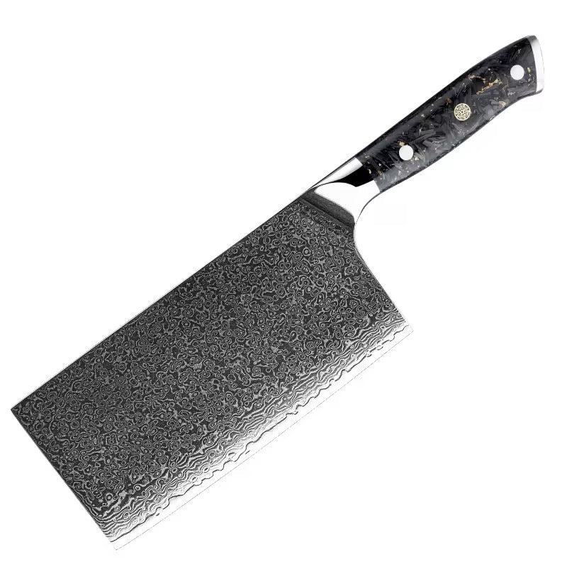 Damascus Steel Knife Set 15 Piece - Gold Blossom Black Carbon Fiber Kitchen Knives