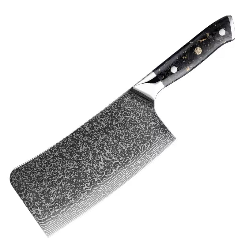 Damascus Steel Knife Set 15 Piece - Gold Blossom Black Carbon Fiber Kitchen Knives