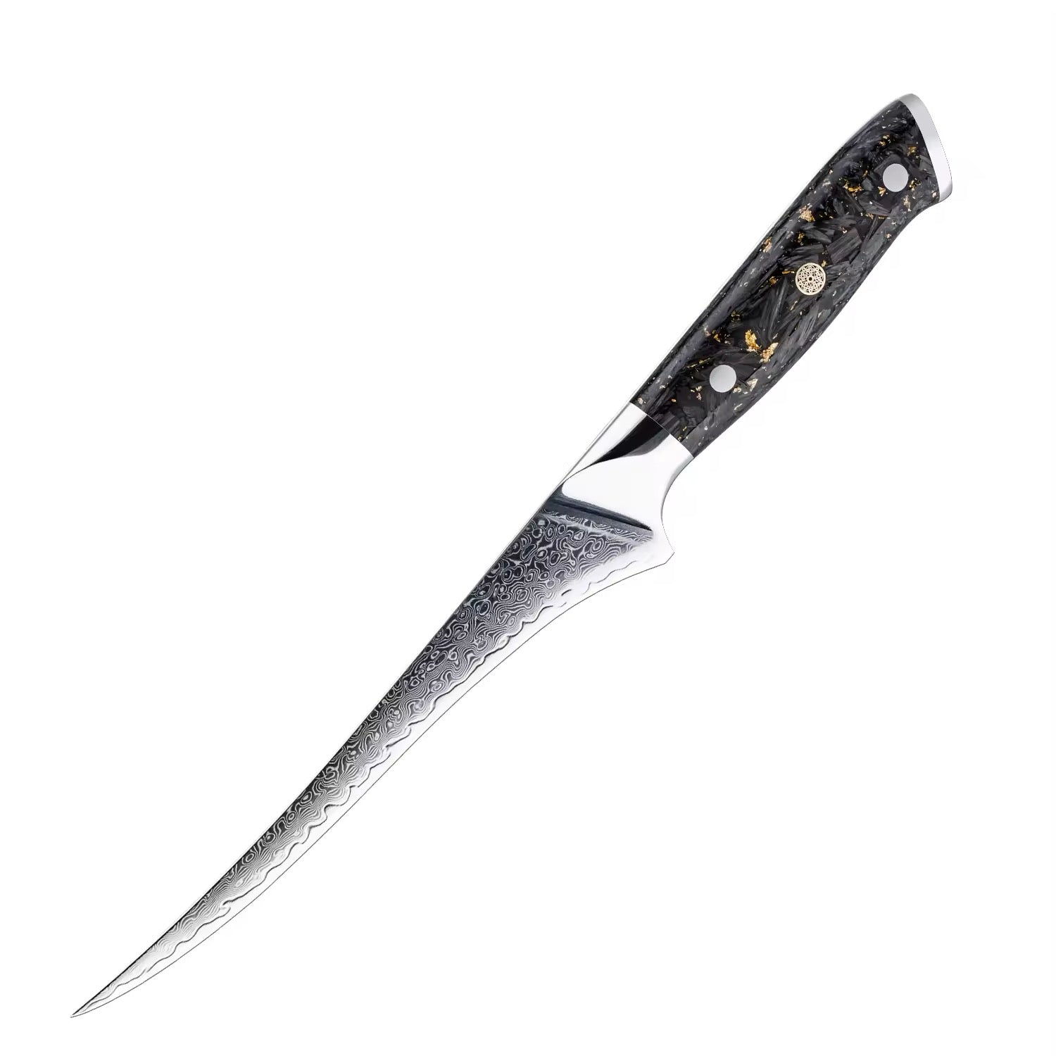 Damascus Steel Knife Set 15 Piece - Gold Blossom Black Carbon Fiber Kitchen Knives