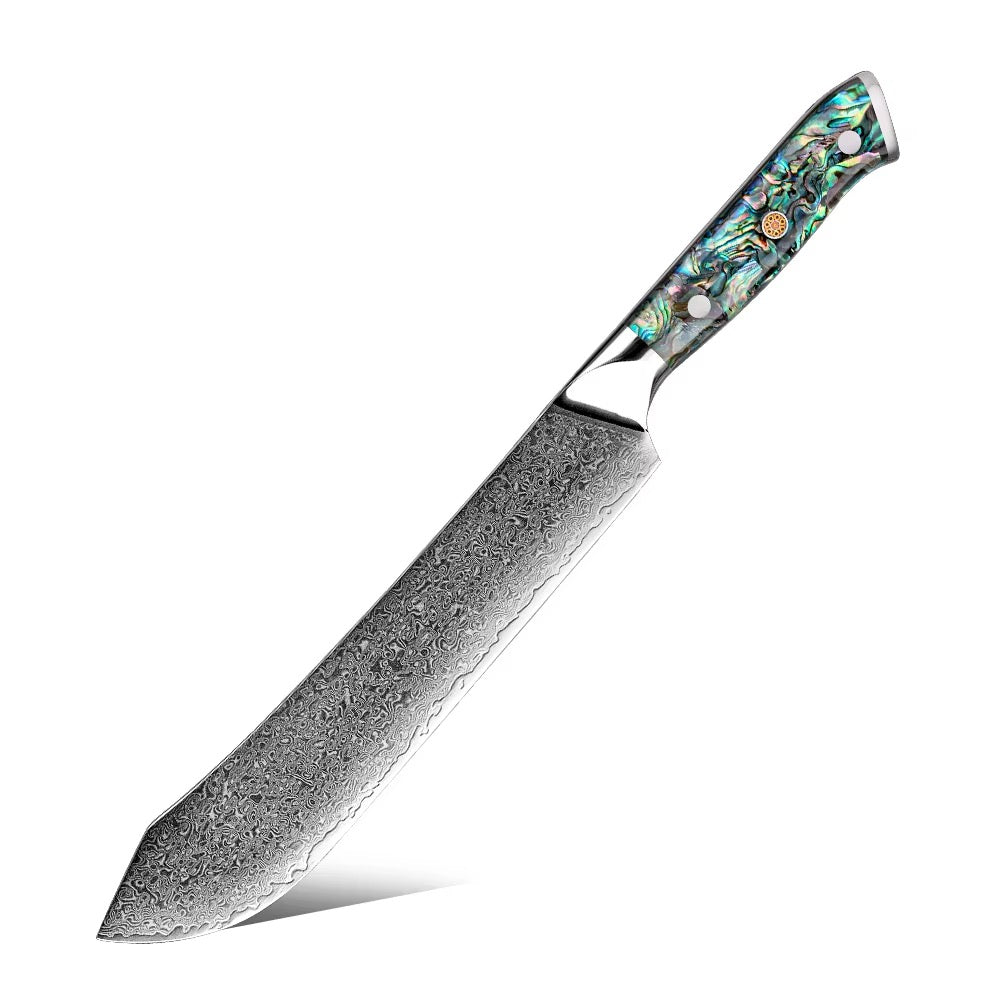 Chef's knife with a decorative handle on a white background