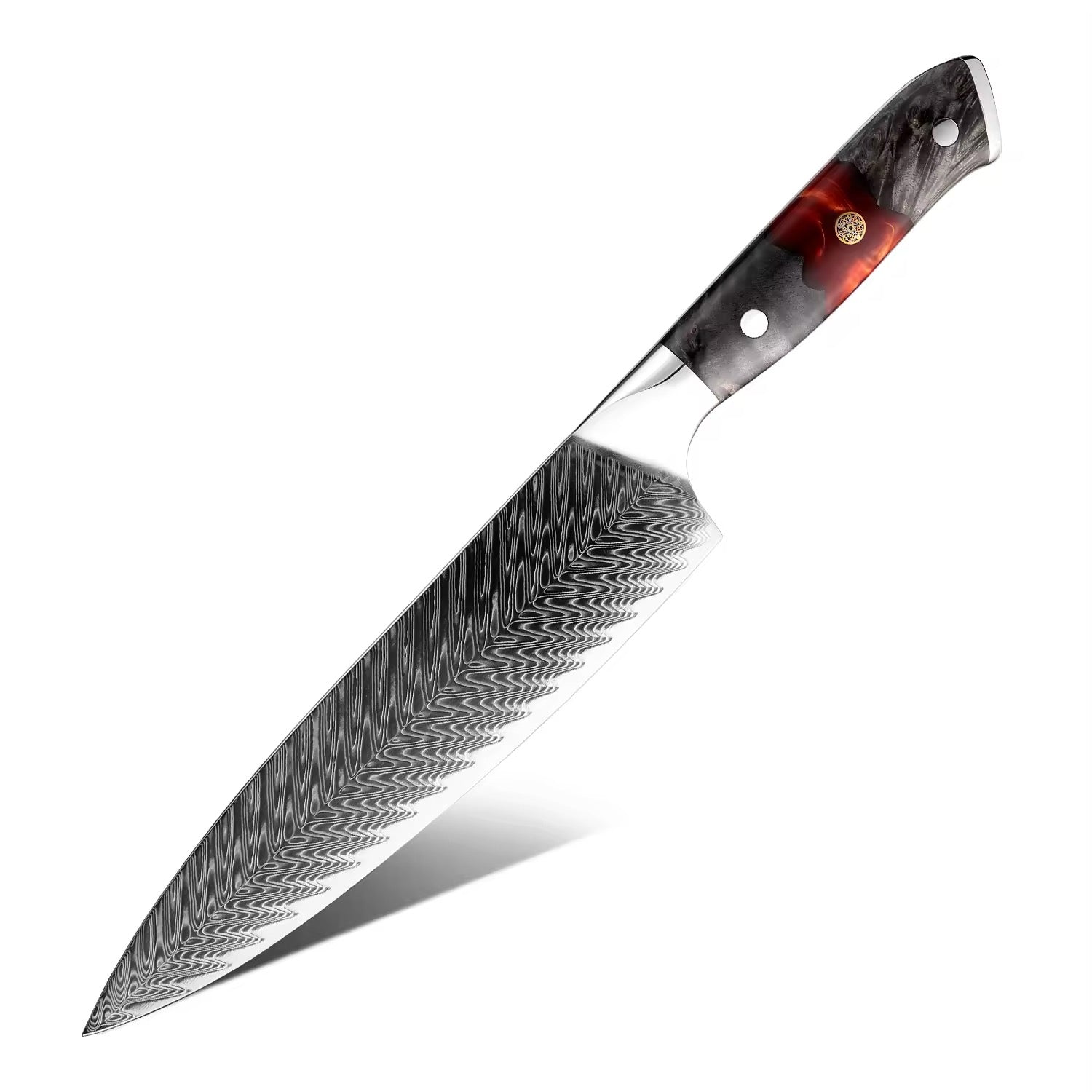 Damascus Steel Knife Set 8 Piece - Kurogane Japanese Kitchen Knives with Sharpener