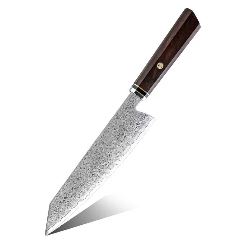 Japanese chef's knife with a wooden handle on a white background