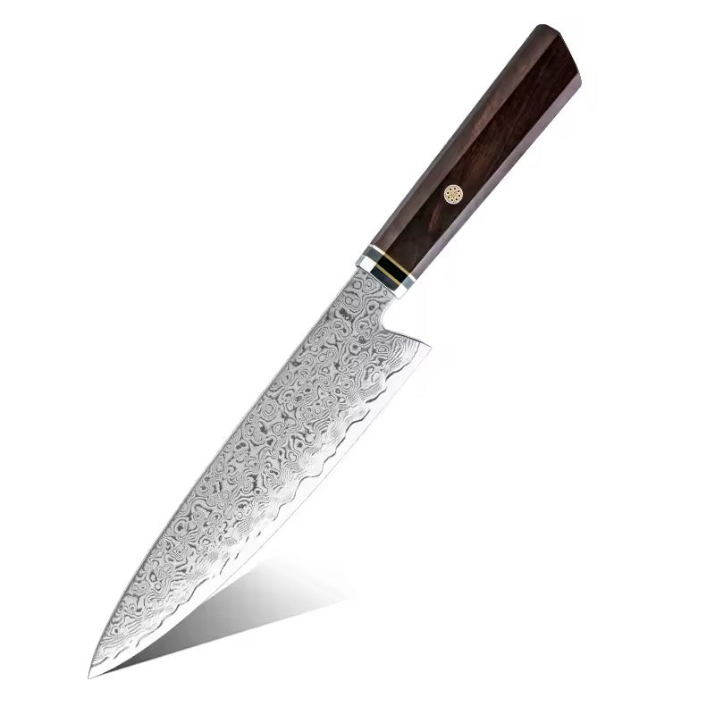Japanese chef's knife with a wooden handle on a white background