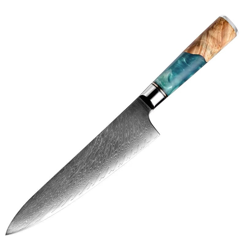 Chef's knife with a decorative handle on a white background