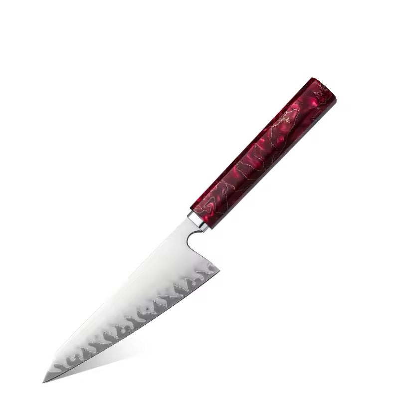 Knife with a red handle on a white background