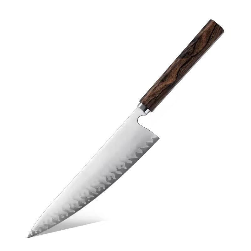 Chef's knife with a wooden handle on a white background