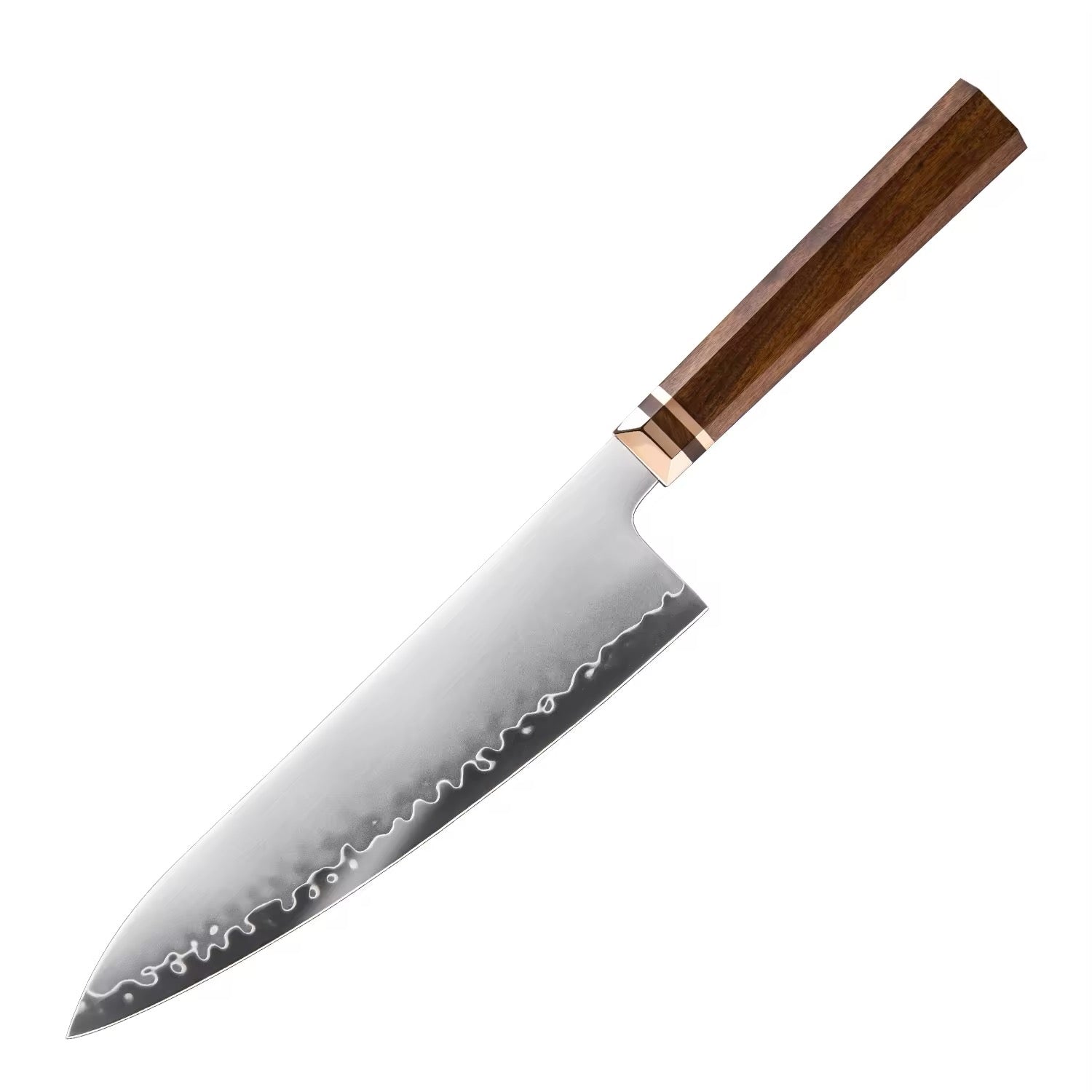 Chef's knife with a wooden handle on a white background