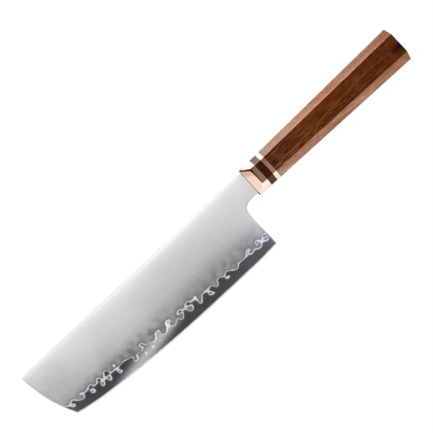 Nakiri knife with a wooden handle on a white background