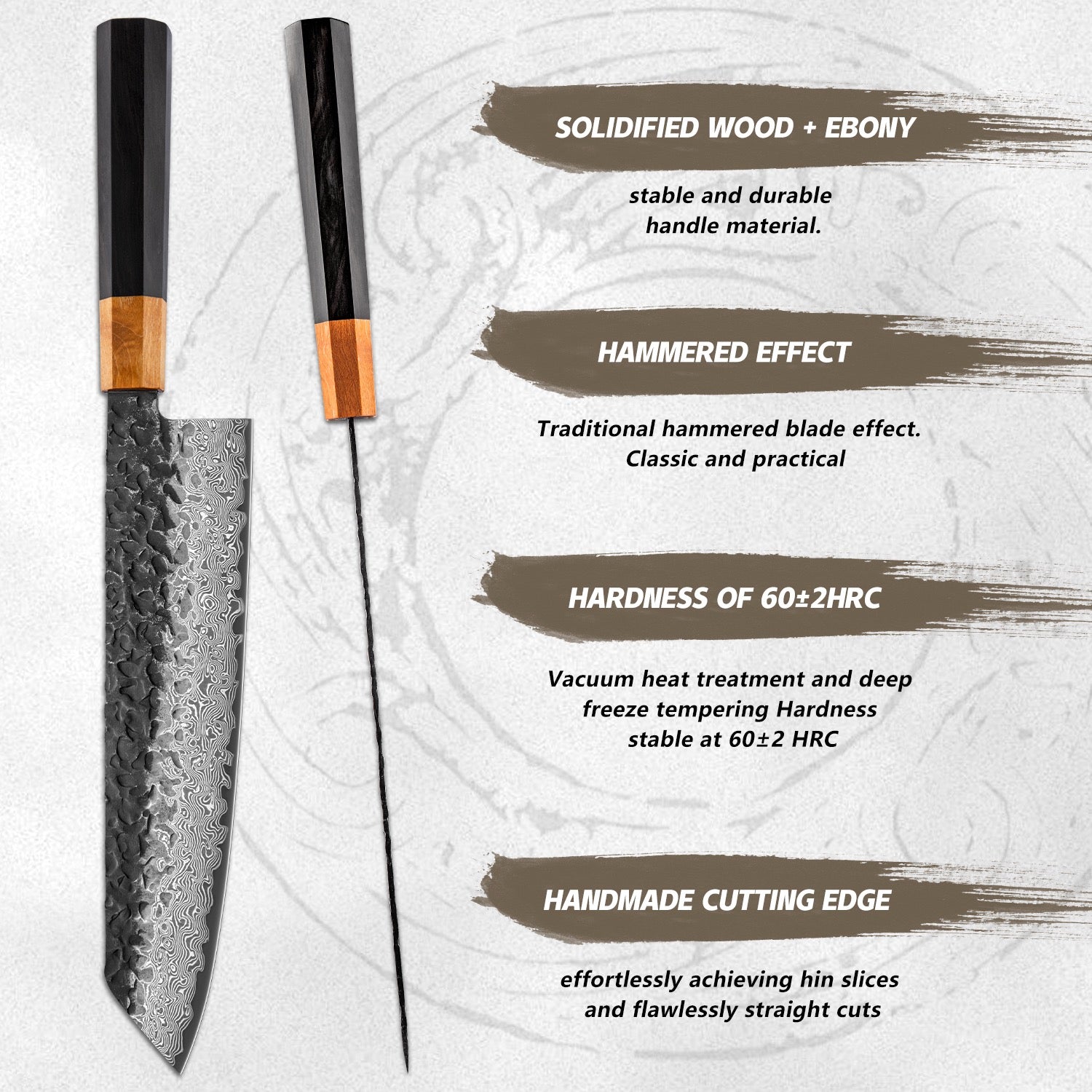 Damascus Kiritsuke Knife 190mm - Akai VG-10 Steel Carbon Wood Handle