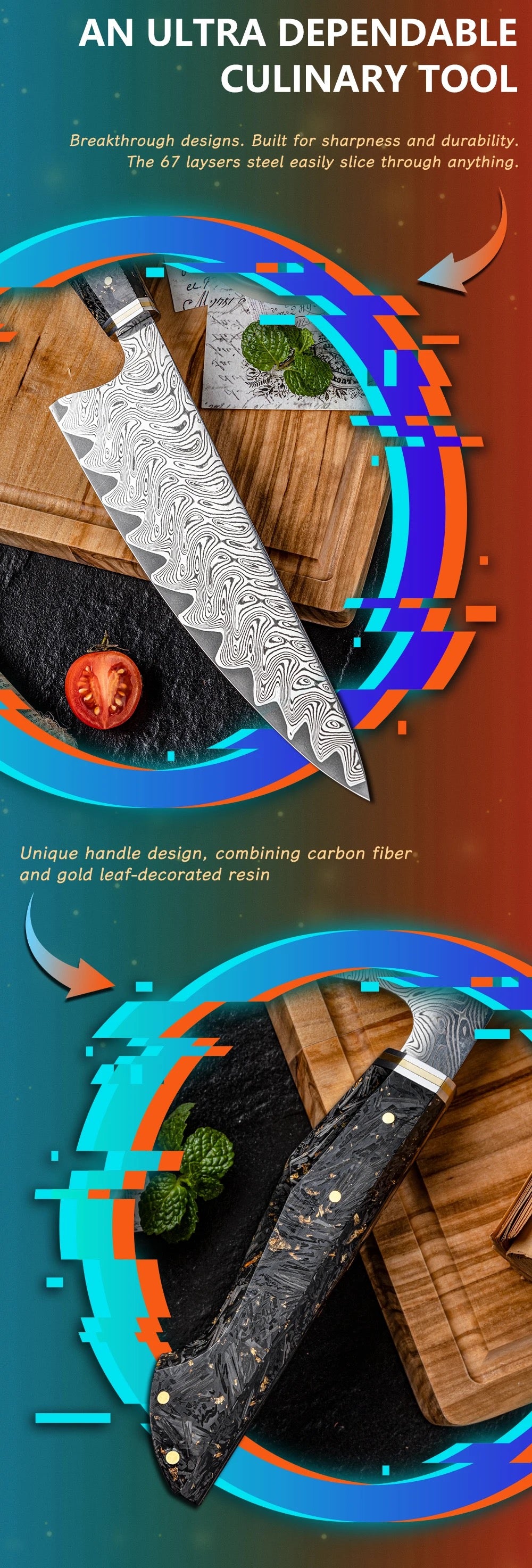 Kurogane Damascus Steel Kitchen Knife Series - Premium 7-Piece Professional Collection