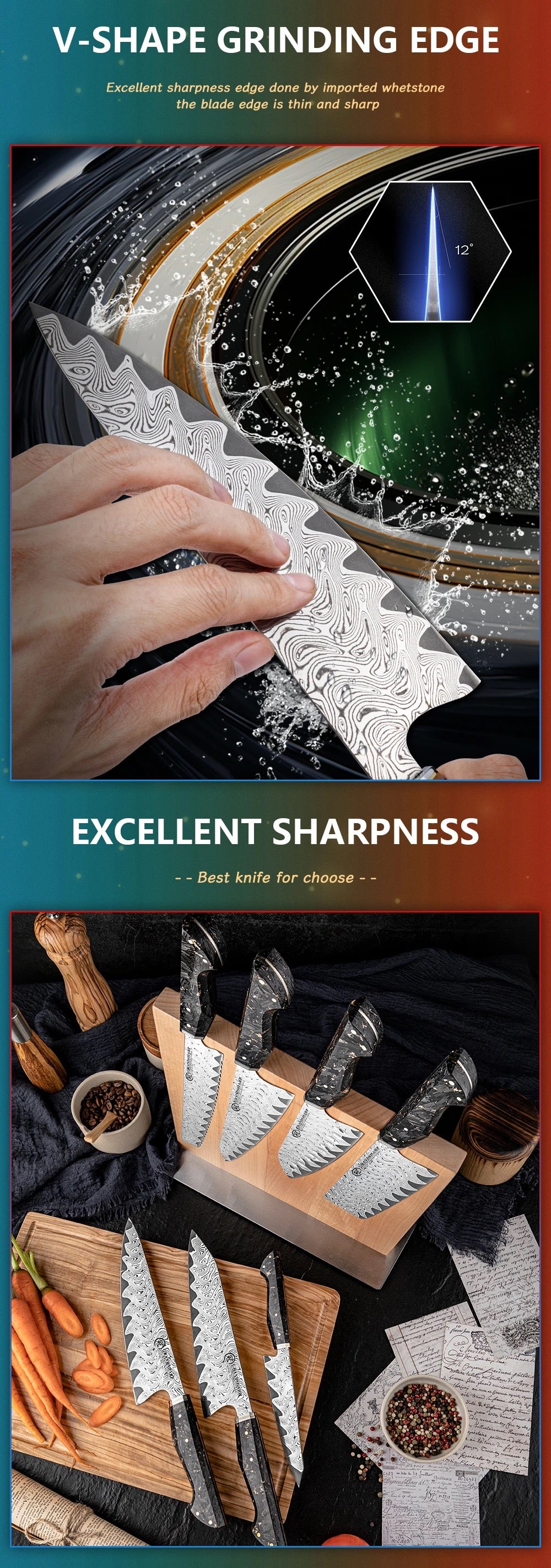 Kurogane Damascus Steel Kitchen Knife Series - Premium 7-Piece Professional Collection
