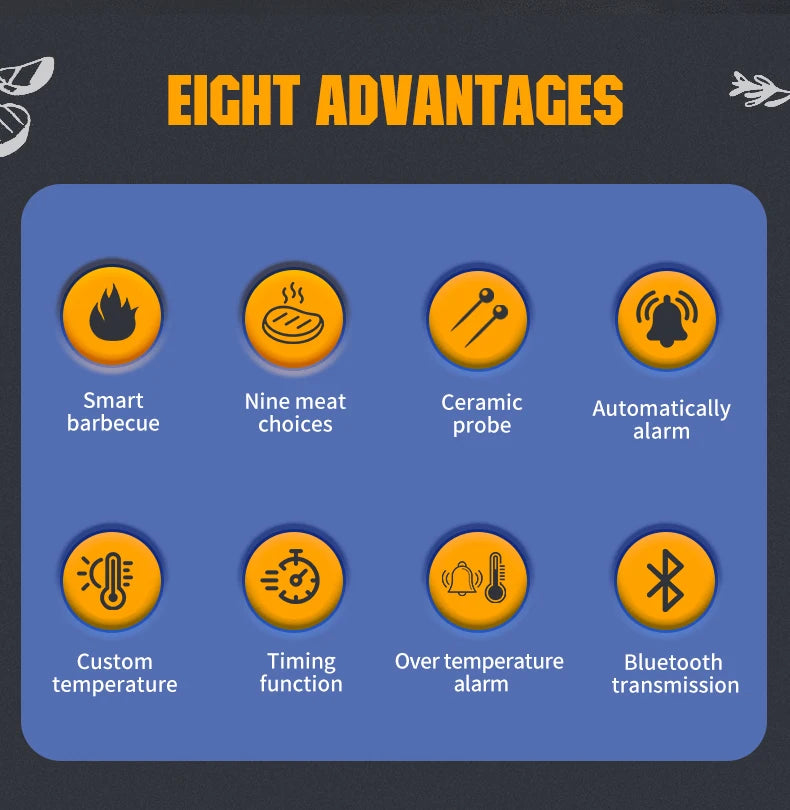 Meat Thermometer Wireless Probe Bluetooth Digital Food Thermometer Support Mobile APP With LCD Screen for Oven Smoker BBQ Grill