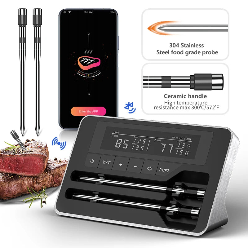 Meat Thermometer Wireless Probe Bluetooth Digital Food Thermometer Support Mobile APP With LCD Screen for Oven Smoker BBQ Grill