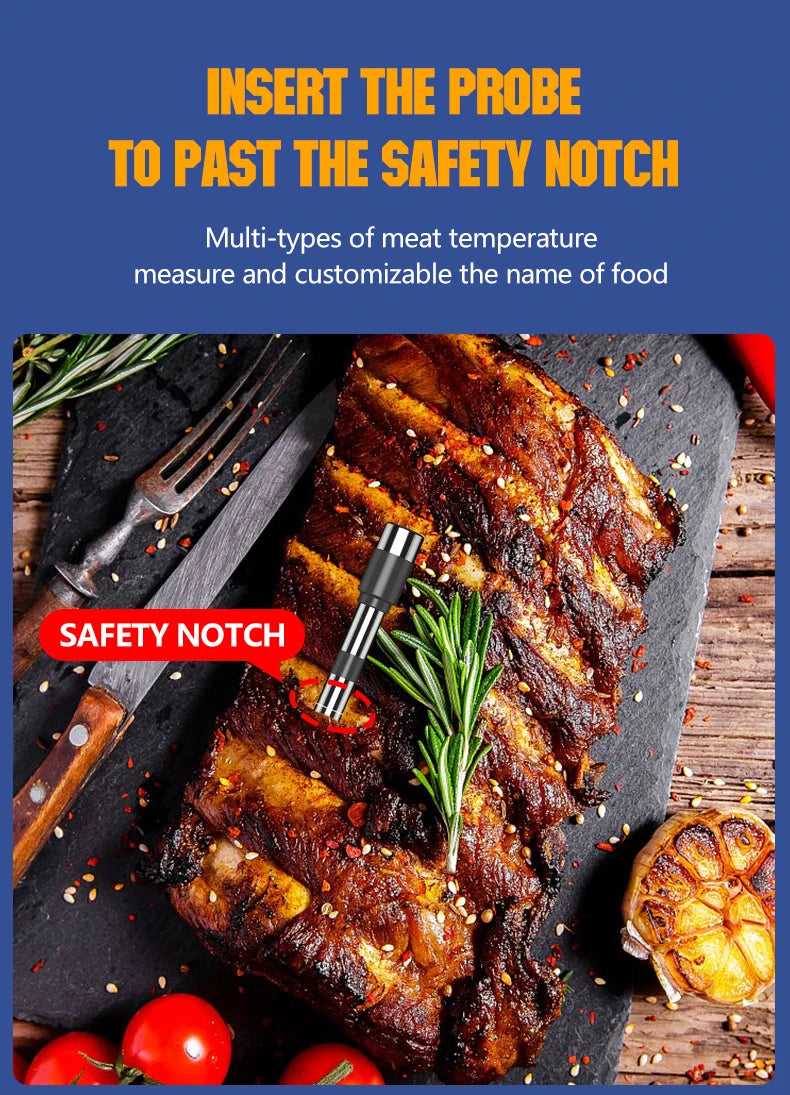 Meat Thermometer Wireless Probe Bluetooth Digital Food Thermometer Support Mobile APP With LCD Screen for Oven Smoker BBQ Grill