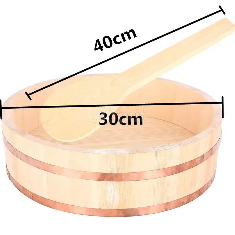 Korean food Japanese style copper edge basin big bowl bucket Cuisine Bibimbap sashimi sushi wooden barrel mixing rice wood spoon