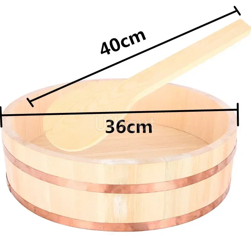 Korean food Japanese style copper edge basin big bowl bucket Cuisine Bibimbap sashimi sushi wooden barrel mixing rice wood spoon