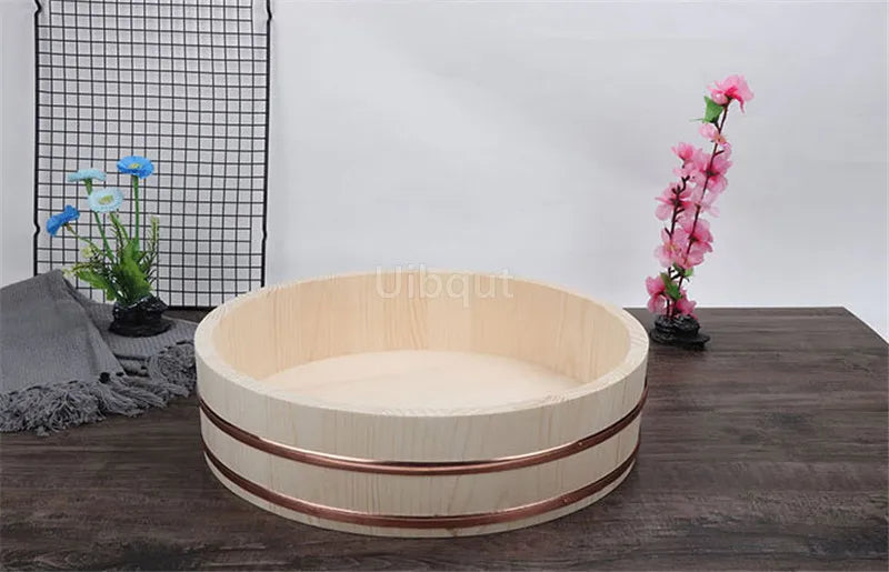 Korean food Japanese style copper edge basin big bowl bucket Cuisine Bibimbap sashimi sushi wooden barrel mixing rice wood spoon