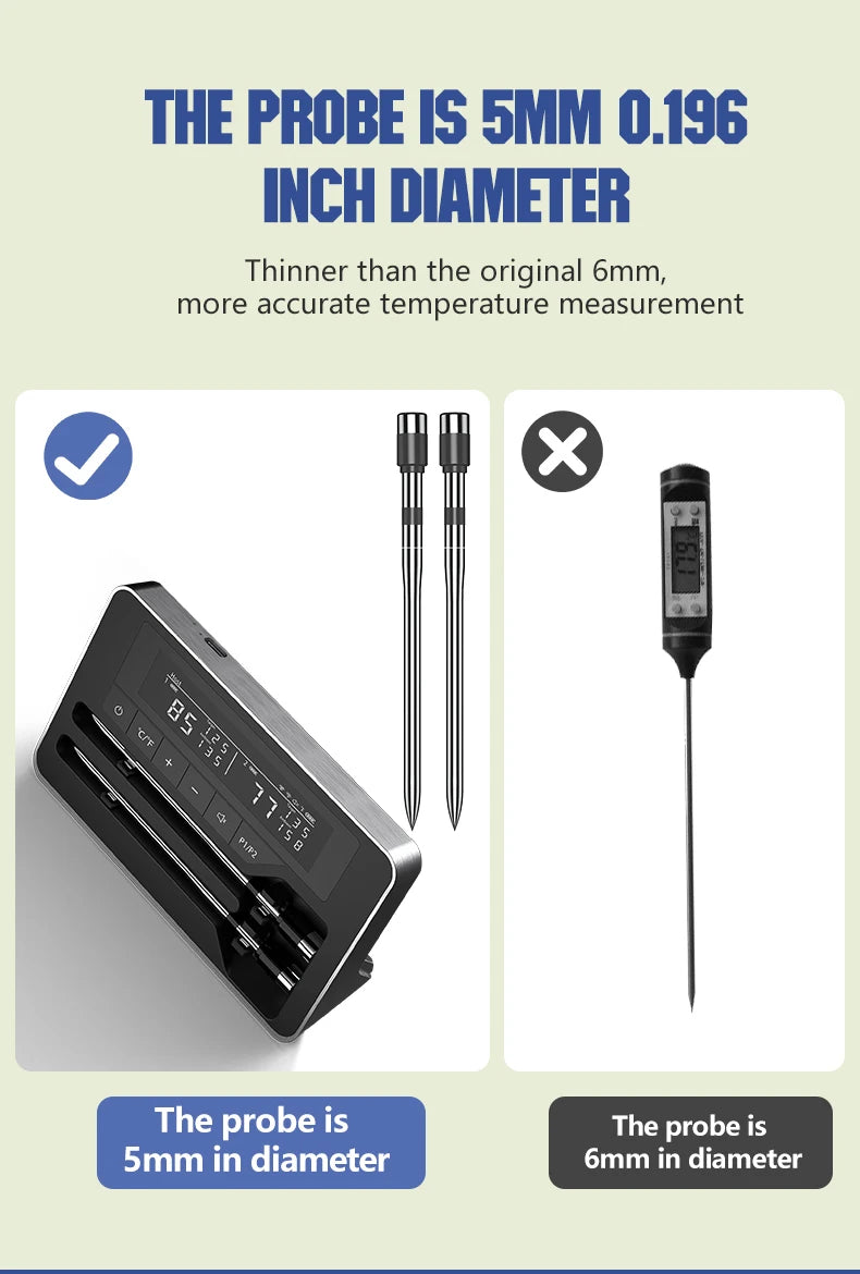Meat Thermometer Wireless Probe Bluetooth Digital Food Thermometer Support Mobile APP With LCD Screen for Oven Smoker BBQ Grill