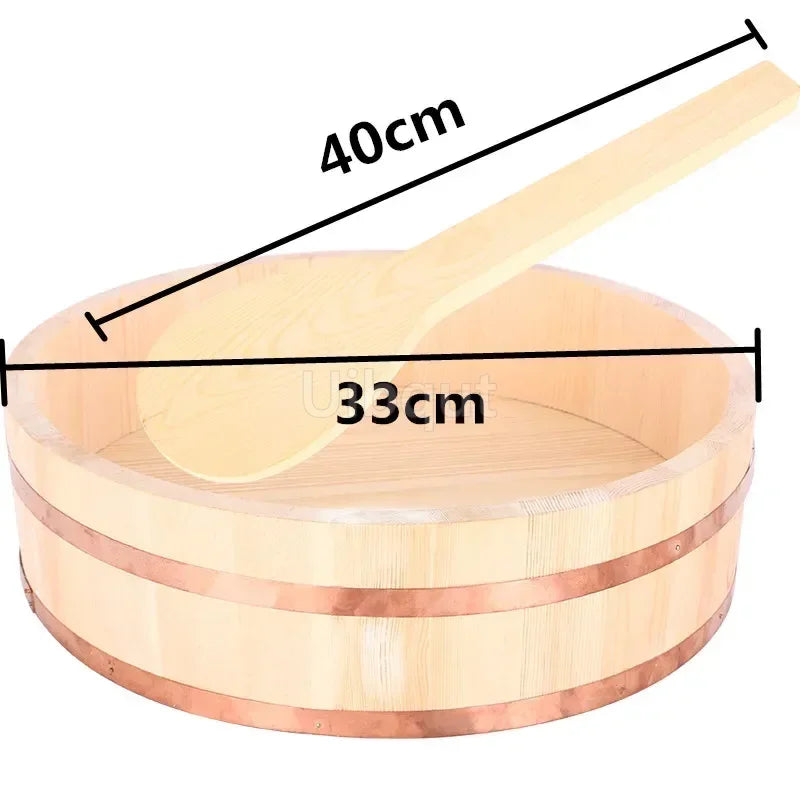 Korean food Japanese style copper edge basin big bowl bucket Cuisine Bibimbap sashimi sushi wooden barrel mixing rice wood spoon