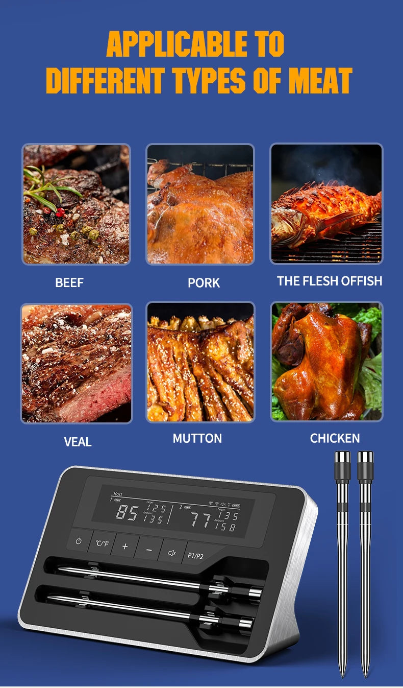 Meat Thermometer Wireless Probe Bluetooth Digital Food Thermometer Support Mobile APP With LCD Screen for Oven Smoker BBQ Grill