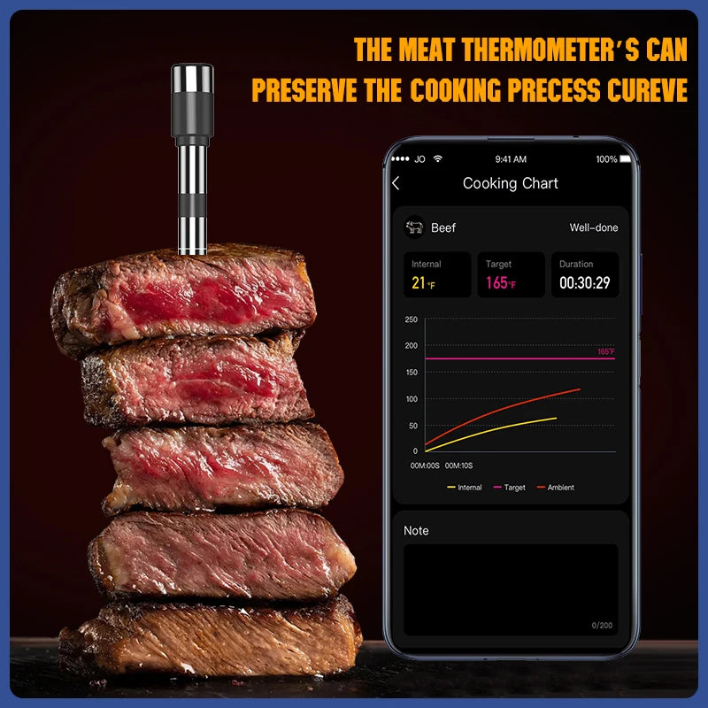 Meat Thermometer Wireless Probe Bluetooth Digital Food Thermometer Support Mobile APP With LCD Screen for Oven Smoker BBQ Grill