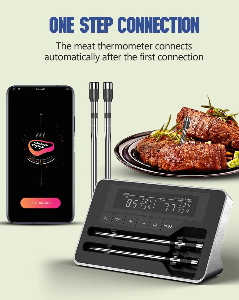 Meat Thermometer Wireless Probe Bluetooth Digital Food Thermometer Support Mobile APP With LCD Screen for Oven Smoker BBQ Grill