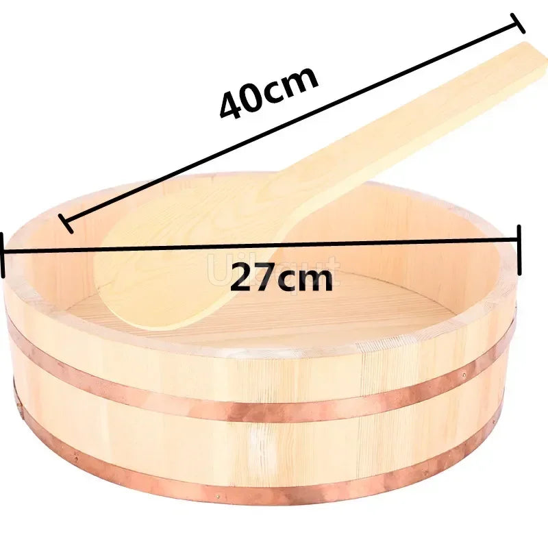 Korean food Japanese style copper edge basin big bowl bucket Cuisine Bibimbap sashimi sushi wooden barrel mixing rice wood spoon