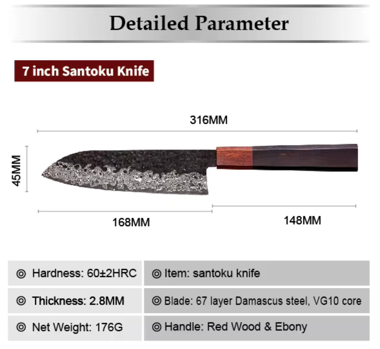 Santoku knife carbon steel 168 mm  AKAI series