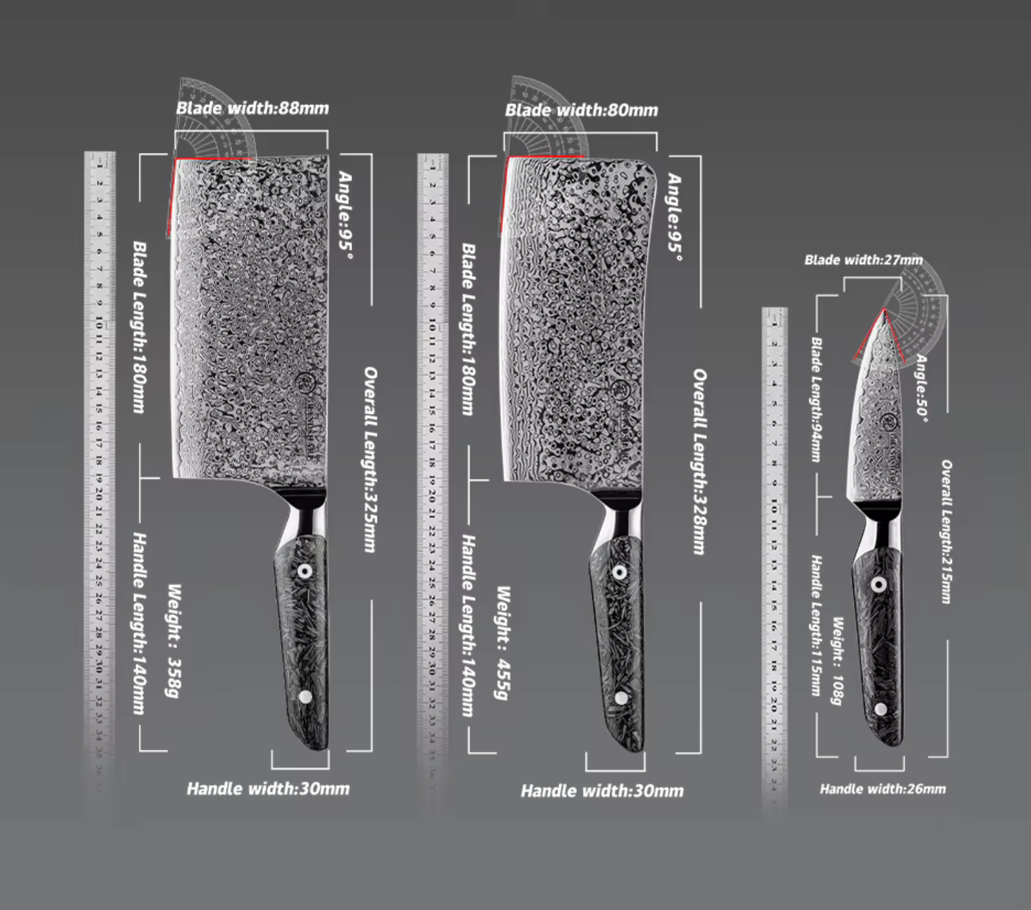 Ryuzen Kitchen Knife Collection - Premium 7-Piece Black Damascus Steel Set with Gift Box