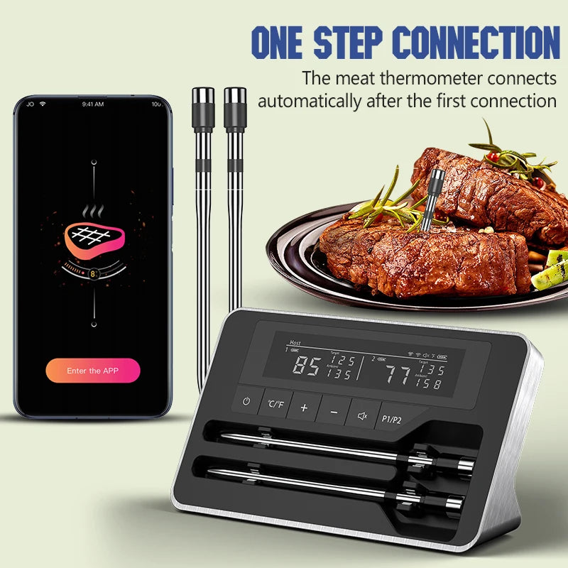 Meat Thermometer Wireless Probe Bluetooth Digital Food Thermometer Support Mobile APP With LCD Screen for Oven Smoker BBQ Grill