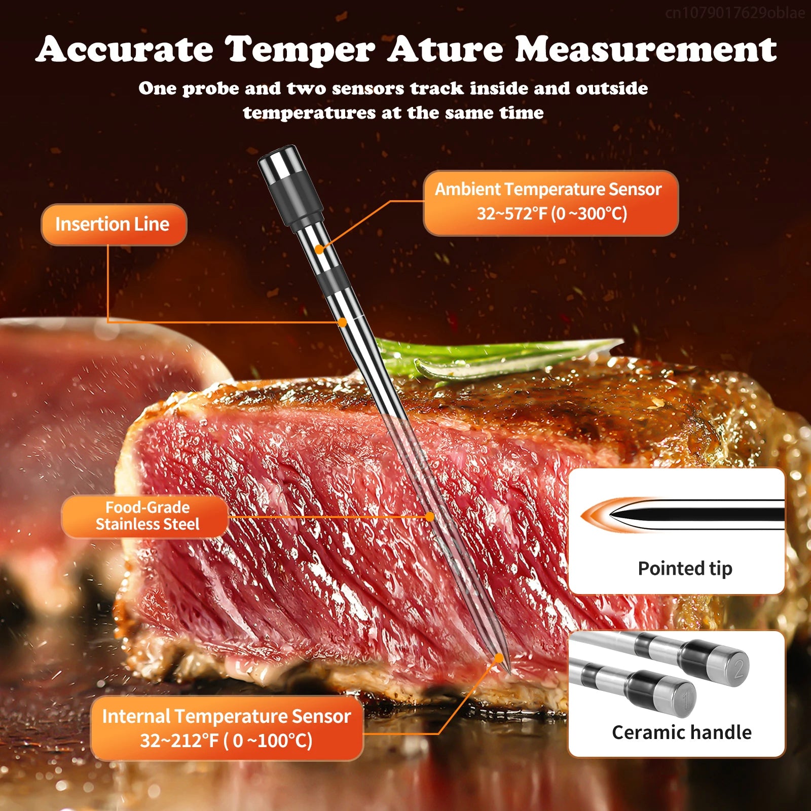 Wireless Meat Thermometer Digital Bluetooth Probe Thermometer Rechargeable with LCD Screen & Mobile APP for BBQ Oven Rotisserie