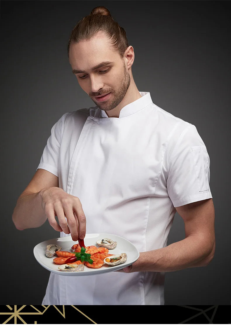 Summer Chef Costume Cook Jacket Male Chef's White Shirt Restaurant Uniform Workwear Overalls Restaurantes