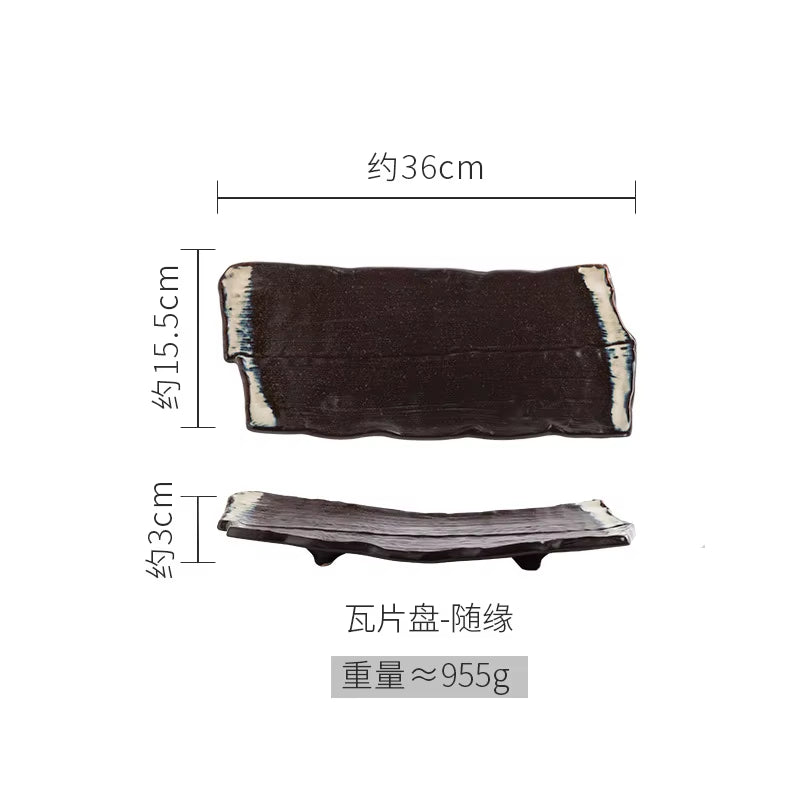 Large Ceramic Plates, Large Size Plates, Sushi Plates, Barbecue Wings Plates and Creative Rectangular Cumin Ribs Flat Plates