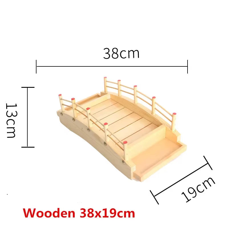 Japanese Wooden Wood Cuisine Sushi Bridge Boats Pine Creative Sushi Sashimi Plate Platter Sushi Tableware Decoration Ornament