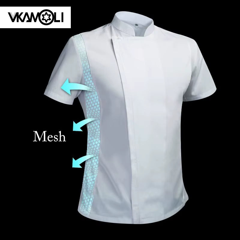 Short Sleeve Coat Chef Uniform Breathable Kitchen Cooking Jacket Restaurant Hotel Cafe Barber Shop Waiter Work Shirt Unisex