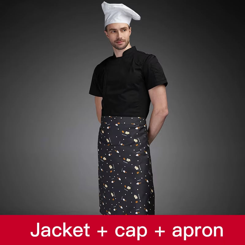 Short Sleeve Coat Chef Uniform Breathable Kitchen Cooking Jacket Restaurant Hotel Cafe Barber Shop Waiter Work Shirt Unisex