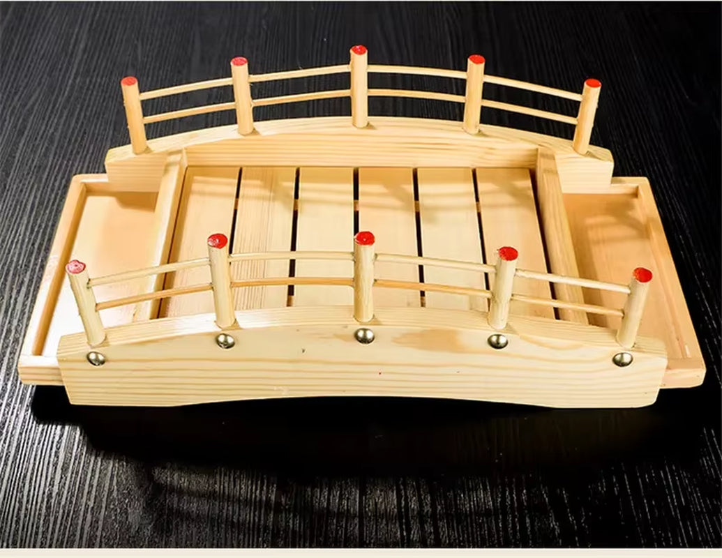 Japanese Wooden Wood Cuisine Sushi Bridge Boats Pine Creative Sushi Sashimi Plate Platter Sushi Tableware Decoration Ornament
