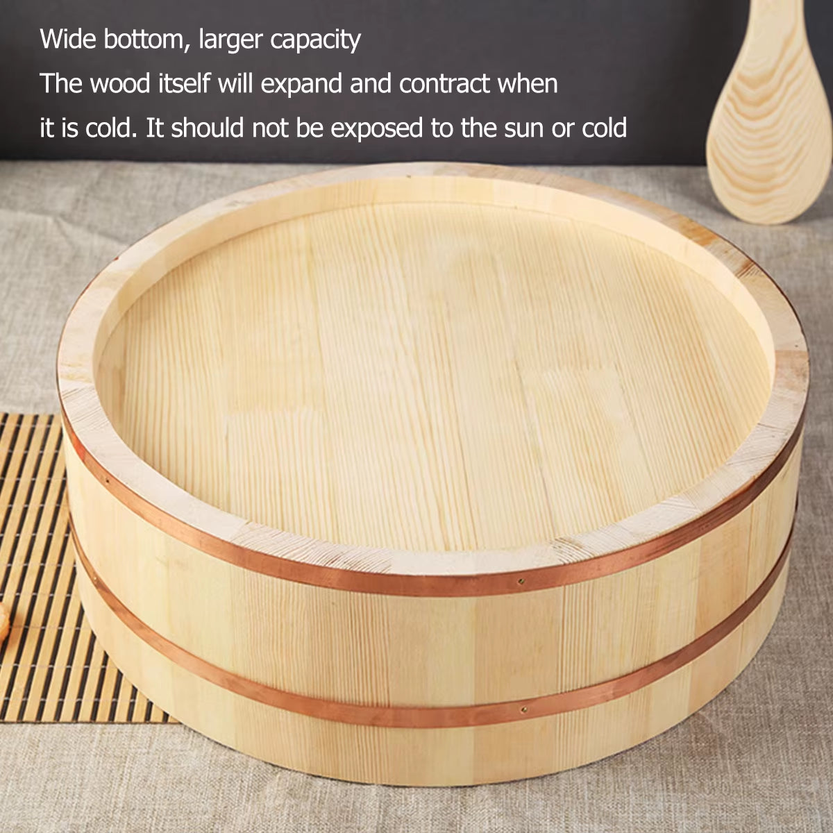 Japanese Rice Tub Sushi Bowl Serving Hangiri Wood Accessory Making Cooling Salad Salmon Oke Bucket Wooden Mixing Japanese