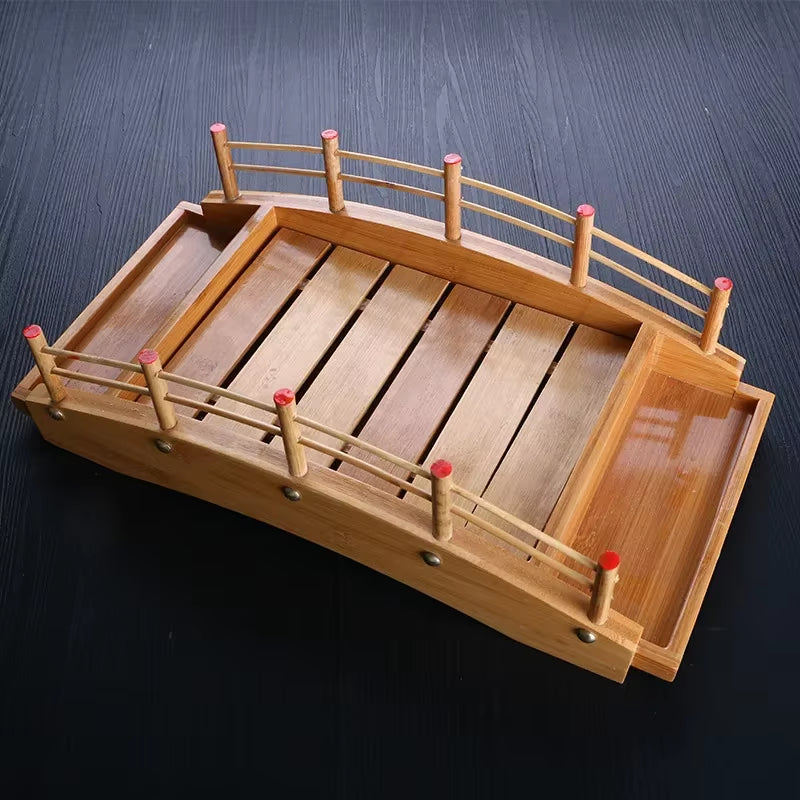 Japanese Wooden Wood Cuisine Sushi Bridge Boats Pine Creative Sushi Sashimi Plate Platter Sushi Tableware Decoration Ornament