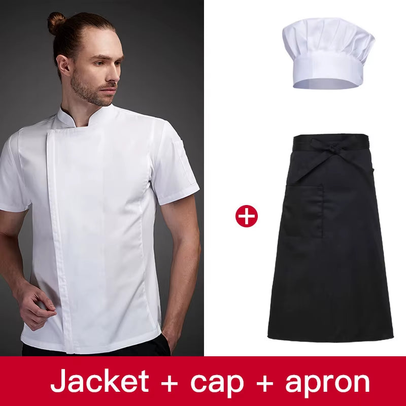 Short Sleeve Coat Chef Uniform Breathable Kitchen Cooking Jacket Restaurant Hotel Cafe Barber Shop Waiter Work Shirt Unisex