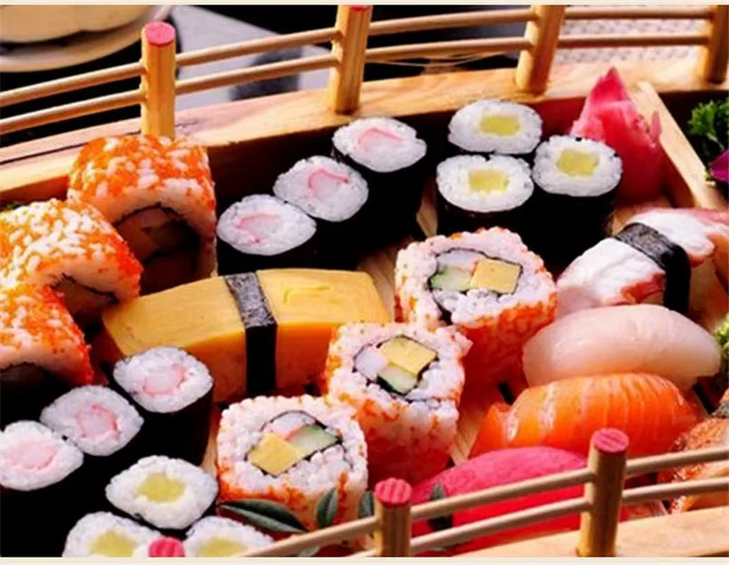 Japanese Wooden Wood Cuisine Sushi Bridge Boats Pine Creative Sushi Sashimi Plate Platter Sushi Tableware Decoration Ornament